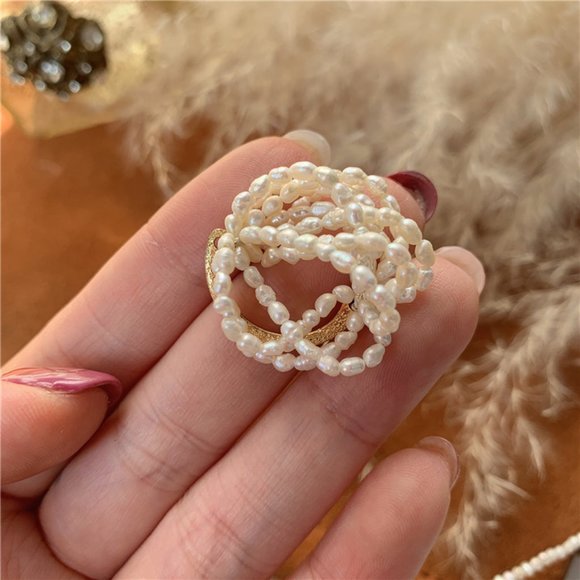 Natural Pearls Rings Layered Pearls - Picture 4 of 7